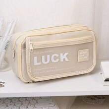 Wish Luck Pencil Bag Pen Case Flip Cover Frosted Front Multi Pocket Storage Pouch For Stationery School,Back To School,School Supplies - one-size - View 14