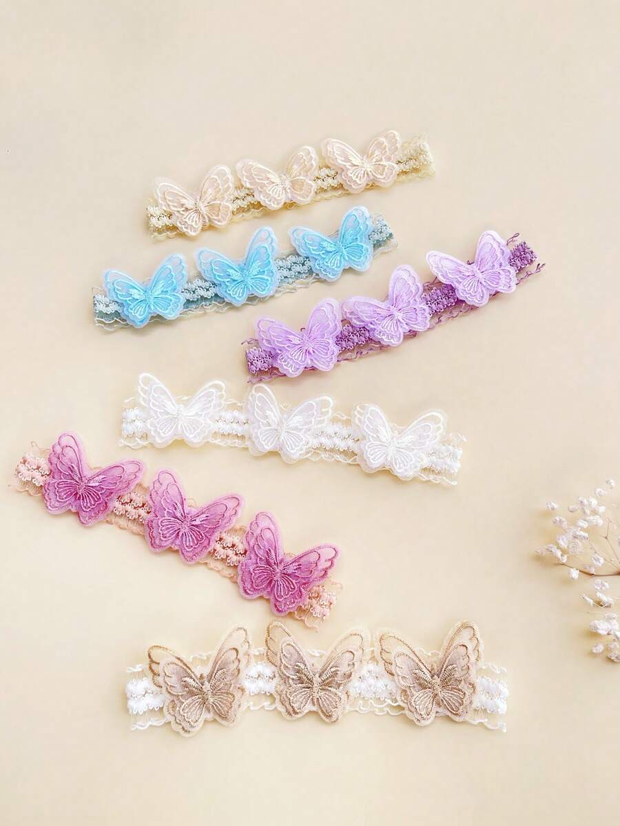 Set de 3 diademas de princesa para niña con doble capa, bordado de mariposa y doble corona con volantes, accesorios lindos para el cabello - Multicolor - Ver 1