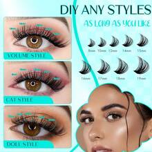 GEMERRY Lash Extension Kit Thick Lash Clusters Kit Fluffy Eyelash Clusters D Curl Eyelash Extension Kit With Lash Bond And Seal, Lash Tweezers, DIY Lash Extension Kit(80P-10-18mm) - 100D - View 2