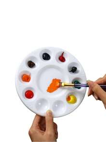 5/10/15pcs White Circular Plastic Paint Palettes, For Students Painting In School Projects Or Art Classes, Back To School, School Supplies, Household Items - White - View 4