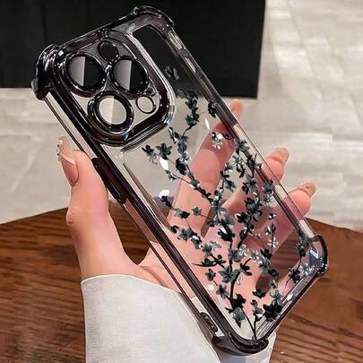 حافظة هاتف من مادة TPU شفافة مضادة للسقوط متوافقة مع هواتف 17 Air، 17 Pro Max، 11، 15 Pro Max، 14 Pro Max/Galaxy، SAM/Honor/Note 13 Pro/12C/13C/S25 Ultra/S24 Ultra/16/16 Pro/16 Pro Max/14/14 Pro/14 Pro Max/15/15 Pro/15 Pro Max/11/12/13/14/15، Note 14/A3/A5 بتصميم أزهار سوداء، هدية عيد المرأة وهدية عيد الربيع