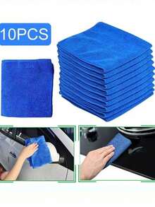 Paquete de 10 toallas de microfibra súper absorbentes para la limpieza del coche - multiusos para automóviles, motos, vidrios y uso doméstico - Azul - Ver 3