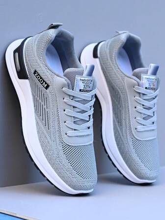 Men's Breathable Knitted Mesh Casual Sports Shoes, Lightweight, Odor Resistant, Running Sneakers For Summer