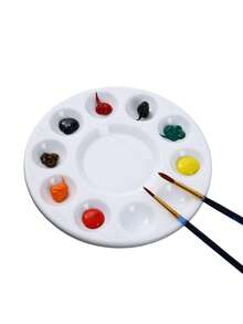 5/10/15pcs White Circular Plastic Paint Palettes, For Students Painting In School Projects Or Art Classes, Back To School, School Supplies, Household Items - White - View 3