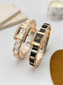 SUNLIFEX 1pc Square, Embellished With Diamonds, Exquisite, Fashionable, Elegant, Rose Gold, Women's Quartz Watch, Minimalist, High Quality, Gift For Women.