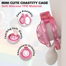 Haifan Soft Silicone Mini Chastity Devices Flat Cock Cage For Men With 6 Sizes Rings Penis Lock Bondage Sex Toys SM Products (Pink-Transparent)