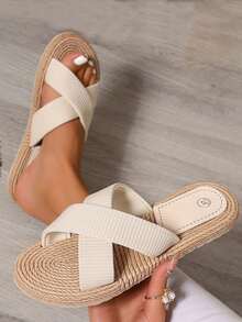 2025 Neue Sommer Frauen Flatform Slipper mit dickem Absatz, lässige, bequeme, rutschfeste Strand-/Reisesandalen, vielseitiger Kreuzriemen - Weiss - Übersicht 4