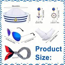 5 piezas de accesorios de ropa de marinero para mujer, sombreros de marinero, gafas de sol, guantes, bufandas, aretes, favoritos de fiesta de marinero de la marina para Halloween