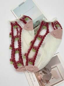 5 Pairs (Random Assortment) Women's Cartoon Bear & Ditsy Floral Pattern Elegant & Sweet Glass Silk Short Socks, Breathable Casual Wear Suitable For Spring/Summer - Multicolor - View 5