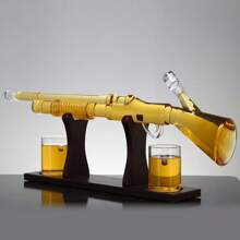 1 pieza Enfriador de vino de vidrio borosilicato con forma de rifle~ Medidas: 53 cm * 8 cm, Capacidad: 800 ML ~ Con vaso con forma de bala ~ Para vino tinto ~ Botella de whisky ~ Soporte para envase de cóctel y vino