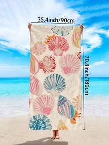 1pc Super Fine Fiber Ocean Element Printed Quick-Dry Absorbent Soft Beach Towel, Seashell Conch Starfish Pattern, Suitable For Beach, Outdoor Sports, Travel, Swimming Pool, Yoga, Fitness As Multipurpose Mat, Holiday Essential Gift (Single-Sided Printing), Beach Accessories, Pool Float - Yellow - View 12