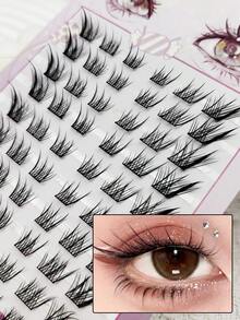 60簇，9-14毫米，狐狸眼款，C型卷翘，加长眼尾，Sudaji假睫毛分段簇状，自然卡通风格 - C/D 混合 - 查看 1