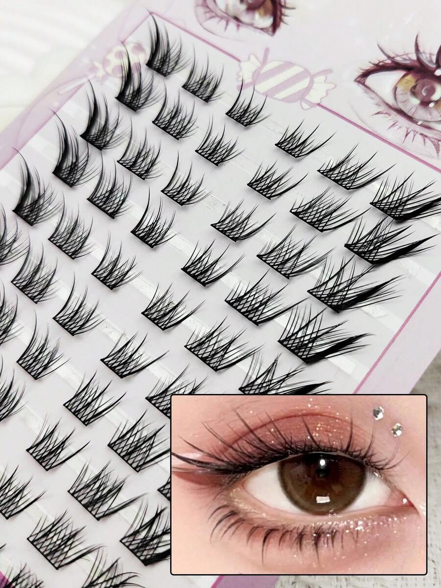 60簇，9-14毫米，狐狸眼款，C型卷翘，加长眼尾，Sudaji假睫毛分段簇状，自然卡通风格 - C/D 混合 - 查看 1