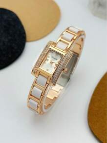 SUNLIFEX 1pc Square, Embellished With Diamonds, Exquisite, Fashionable, Elegant, Rose Gold, Women's Quartz Watch, Minimalist, High Quality, Gift For Women.