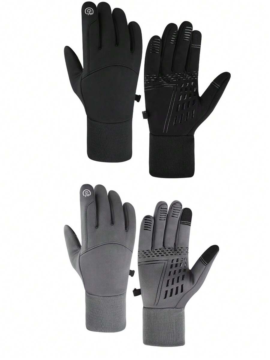 Windproof, Waterproof, Non-Slip Touchscreen Gloves For Cycling, Driving, Running, Outdoor Sports, Warm For Autumn/Winter - Black - View 1