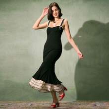 RIHOAS Women's Patchwork Contrast Binding Mermaid Dress, Elegant Lettuce Trim Bow Decor Long Dress For Party Holiday Wedding Guest, Ladies Clothes For All Seasons - 短的 - 查看 9