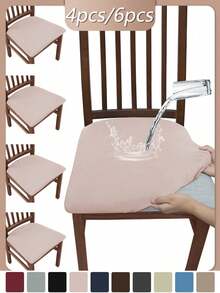 6 pièces Housse de siège de chaise universelle imperméable en soie de lait, housse de siège de chaise de couleur unie brossée et très élastique, housse de chaise douce et confortable, anti-poussière et anti-salissure, convenant aux chaises de salle à manger, aux bureaux et à la décoration de la maison, housses de chaises de salle à manger, ensemble de 4 housses de chaises de salle à manger