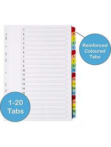 [10 Pack] Binder Dividers With Tabs A4| 1-20 Numbered Tab Dividers For 3 Ring Binder| Durable 3 Ring Binder Dividers With Tabs For Office, School & Home - 10 - View 10