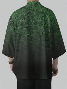 Men's Olive Green Floral Retro Pattern Kimono Style Clothing, Lightweight Casual Beach Top, Loose Fit, Polyester Material