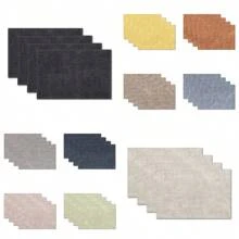 4pcs Solid Color Placemats, Elegant And Simple Design, 17.72 X 11.82 Inches, Machine Washable, Linen Fabric, Suitable For Restaurant, Party, Holiday, Dining Table Decoration