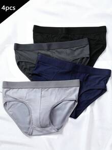 4 sztuki/zestaw męskich modnych jednolitych kolorów, miękkich, oddychających i elastycznych majtek, wygodna bielizna