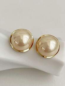 经典半圆形仿珍珠耳环，提升您的整体形象 - 金黃色 - 查看 3