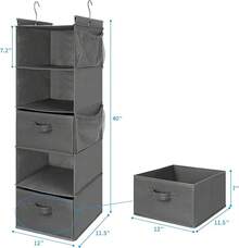 Organizador colgante de armario con 5 estantes Houser, ahorrador de espacio, estantes colgantes de tela con 4 bolsillos laterales, plegable, color negro - Gris - Ver 7