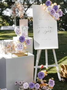 25pcs Purple Artificial Rose Flowers Set With 2pcs Leaves, Realistic Roses On Stems, For DIY Wedding Bouquet, Party, Home Decor