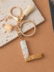 1个可爱白色钥匙扣，圣诞钥匙扣，女士字母流苏钥匙扣，可挂在钥匙、钱包、手提包、背包上，节日圣诞礼物，家居装饰 - 白色 - 查看 8