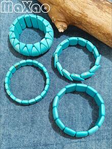 Nuevo brazalete elástico de turquesa para el verano, con estilo de vacaciones en la playa. En el caluroso verano, usar el brazalete de turquesa le dará una sensación refrescante en la piel. Úselo para salidas o reuniones diarias, haciéndolo destacar y ser el centro de atención. Agréguelo rápidamente a su armario de joyas. - azul - Ver 3