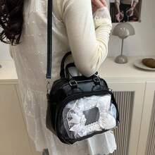 1 pièce Sac bandoulière, sac à main, cabas femme design transparent polyvalent. Sac bowling style casual grande capacité pour navette, sac à 2 compartiments pour collations - Multicolore - Voir 3