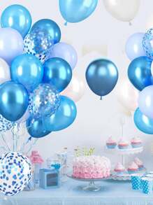 Conjunto de 10/40 globos de látex azul y blanco con confeti para suministros de fiestas temáticas de cumpleaños, decoración de boda bautista, despedida de soltera, Navidad