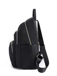 Embroidered Backpack, Fashionable Outdoor Mini Backpack For Women With Multiple Pockets, School Backpack - Black - View 2