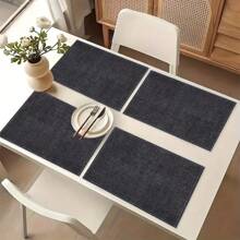 4pcs Solid Color Placemats, Elegant And Simple Design, 17.72 X 11.82 Inches, Machine Washable, Linen Fabric, Suitable For Restaurant, Party, Holiday, Dining Table Decoration