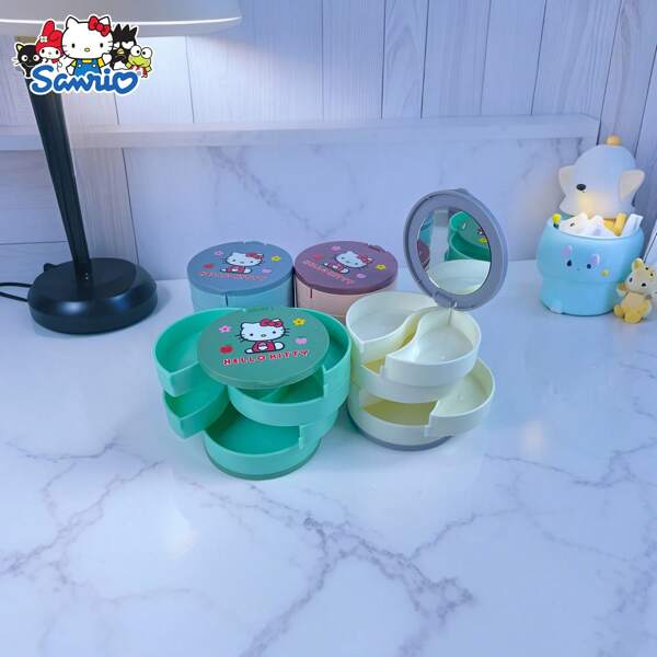 Sanrio [Licensed] Sanrio Rotating Jewelry Box, Multi-Layer Earring, Stud, Accessory Storage Box With Compartments