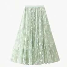 Long Embroidered Tulle Skirt - Light And Romantic, 100% Polyester - Green - View 1