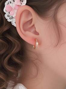 Artepollo 1 Pair 925 Sterling Silver Hypoallergenic Hoop Earrings, Inlaid With Pink And White Square Cubic Zirconia, Gift Box, Gift For Kids, Young Girls, Friends Birthday