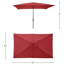 Parasol de mercado Pure Garden de 10 pies de tamaño rectangular inclinado, de acero rojo con botones - 1 - Ver 3