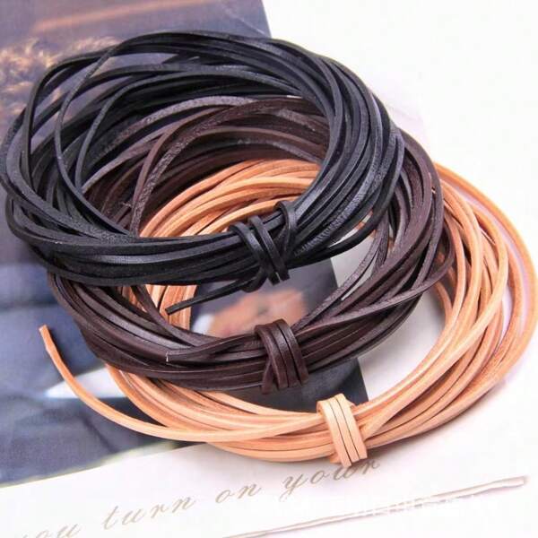 5 Meter, 3mm breites, flaches Lederkordband, schwarz, zum Herstellen von Schmuck, Lederschnürsenkeln, Kunst- und Bastelarbeiten