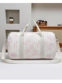 1pc Pink High Capacity Travel Crossbody Mommy Bag, Printed Lightweight Multifunctional Portable Diaper Bag, Large Size - Pink - View 9