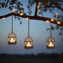 1/2 Peças Lanterna Solar Suspensa, Suporte de Vela em Forma de Gaiola de Pássaro à Prova de Ferrugem com Luzes de Chá Solares Piscantes, Lanterna Solar Recarregável Adequada para Quintal, Pátio, Jardim, Cerca, Decoração de Árvore (Inclui Velas Solares)