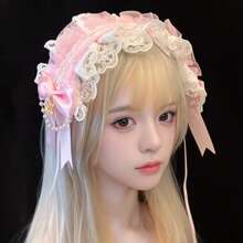 1pc Lolita Style Girl Faux Pearl Bow Lace Headband + Cute Countryside Themed Headpiece Ribbon Maid Headdress, Suits 2D Lolita Halloween