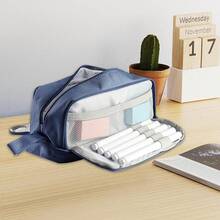 Estuche para lápices de gran capacidad con 4 compartimentos, estuche para lápices con múltiples ranuras, organizador de papelería para el trabajo de oficina escolar (Armada) - Armada - Ver 6