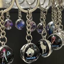 Conjunto Completo de 12 Signos do Zodíaco, Chaveiros Brilham no Escuro de Animais Zodiacais Misteriosos de Anime, Anéis de Chaveiro de Vidro, Presentes de Aniversário, Natal, Festa Unissex para Amigo, Irmã, Professor, Acessórios, Encantos para Bolsa, Carro