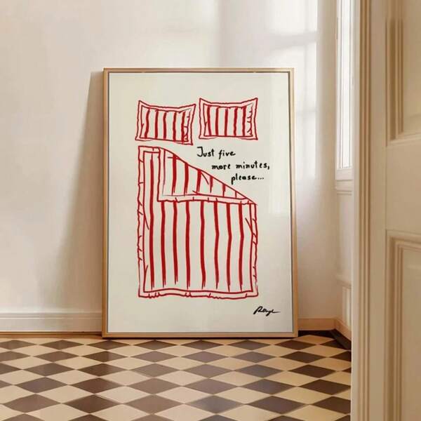 1 pezzo cartellone con stampa "Rimani a letto", cartellone "Buonanotte", arte da camera da letto carina, stampa su tela da parete, stampa d'arte divertente, opzione per cornice in stile metà secolo