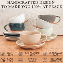 Mora Ceramic Latte Art Mug With Saucer - 10.5 Oz, Round Bottom Pours - Cafe Cups Cappuccino, Espresso, Coffee, Tea Etc - Porcelain Set Baristas, Great - Chai Latte - Chai Latte - 查看 7