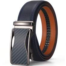 Automatic Buckle Ratchet Belt For Men Black/Blue Carbon Fiber Pattern Belts Male Leather Men Waist Strap Formal Luxury Brands High Quality 3.5cm - 080 - View 2