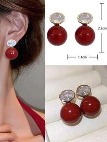 经典半圆形仿珍珠耳环，提升您的整体形象 - 金黃色 - 查看 20