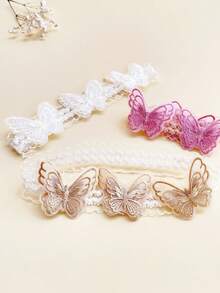 Set de 3 diademas de princesa para niña con doble capa, bordado de mariposa y doble corona con volantes, accesorios lindos para el cabello - Multicolor - Ver 5