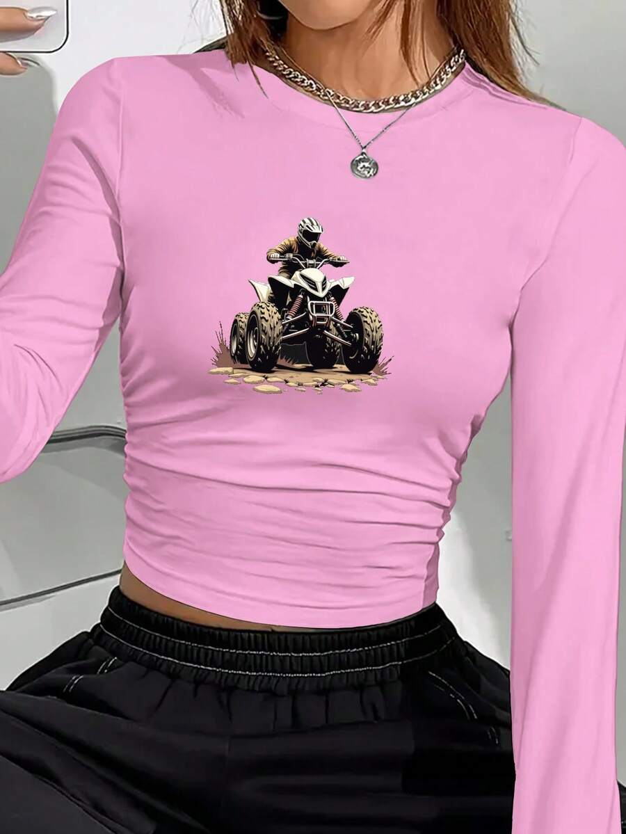 Adventure Person Riding An ATV Women's Fashion Long Sleeve Shirt - Hồng - Xem 1
